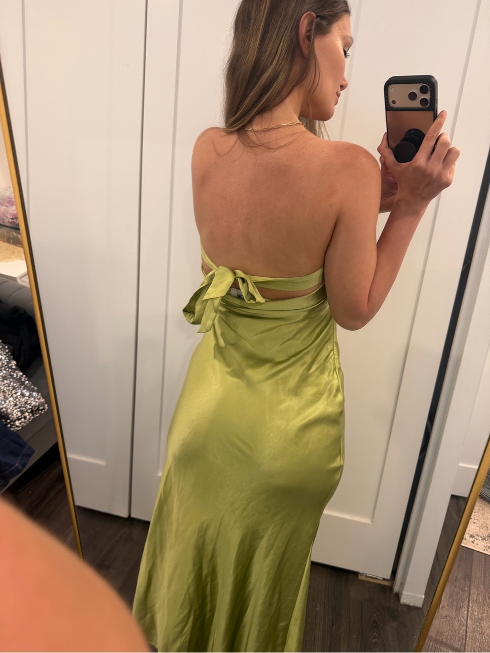 PRINCESS POLLY Strapless Satin Slip Dress in Chartreuse - Picture 4 of 8